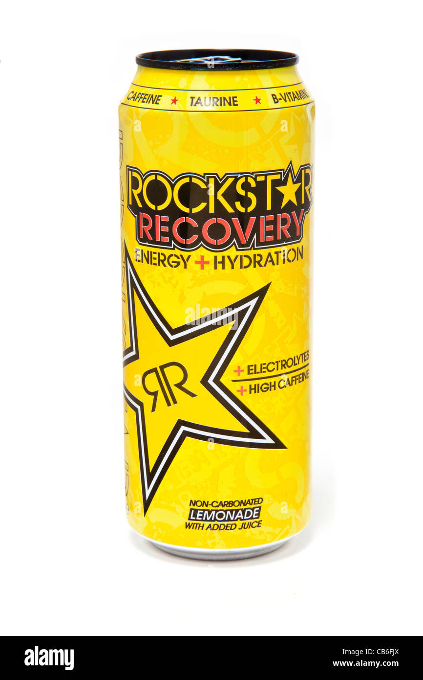 Rockstar Energy Limonade isoliert auf einem weißen Studio-Hintergrund. Stockfoto