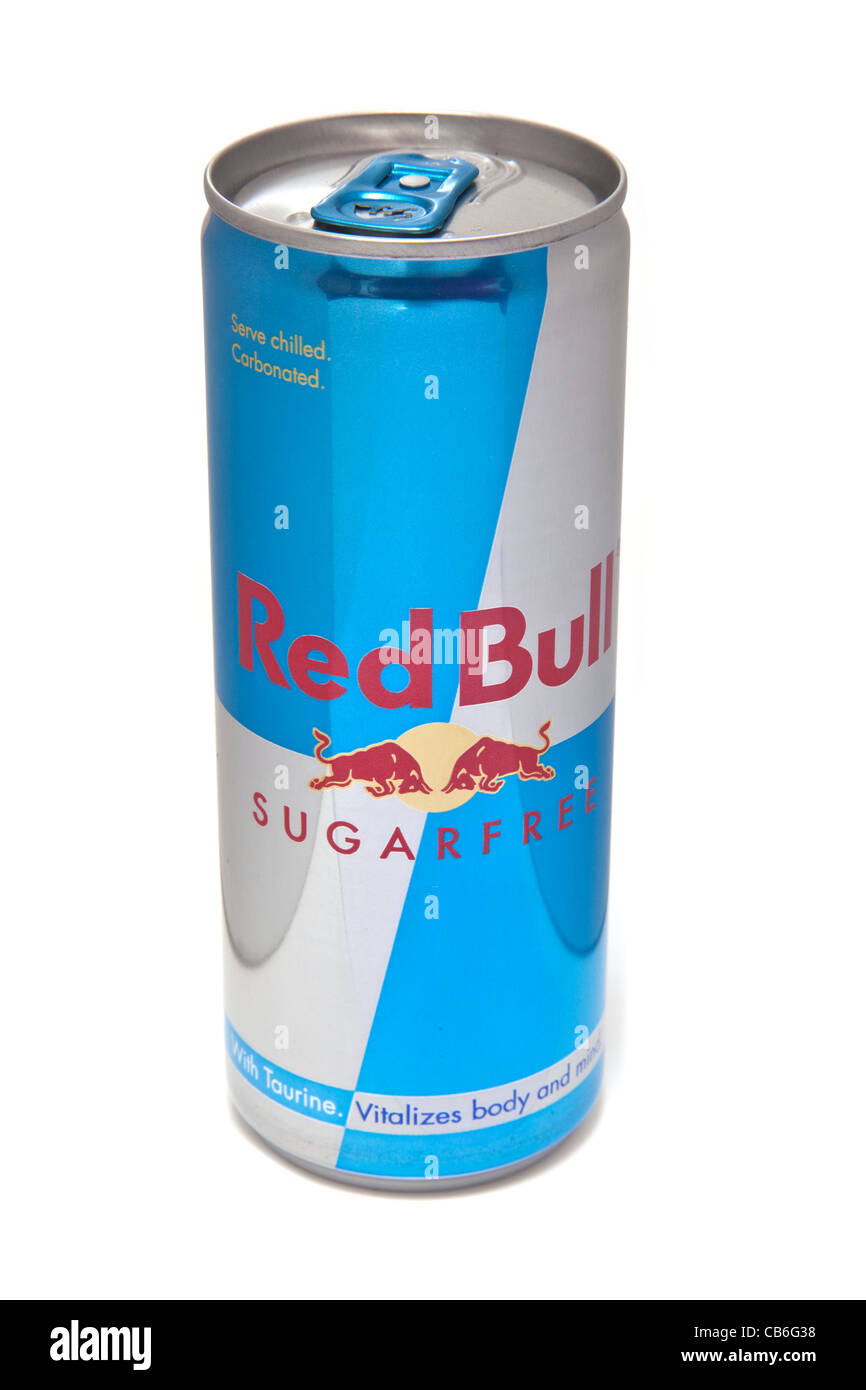 RedBull zuckerarm-Energy-Drink isoliert auf einem weißen Studio-Hintergrund. Stockfoto