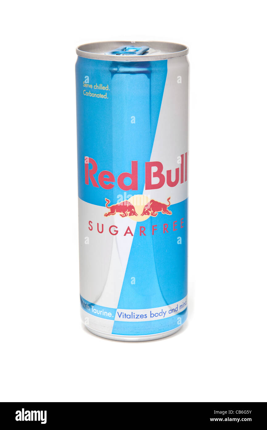 RedBull zuckerarm-Energy-Drink isoliert auf einem weißen Studio-Hintergrund. Stockfoto