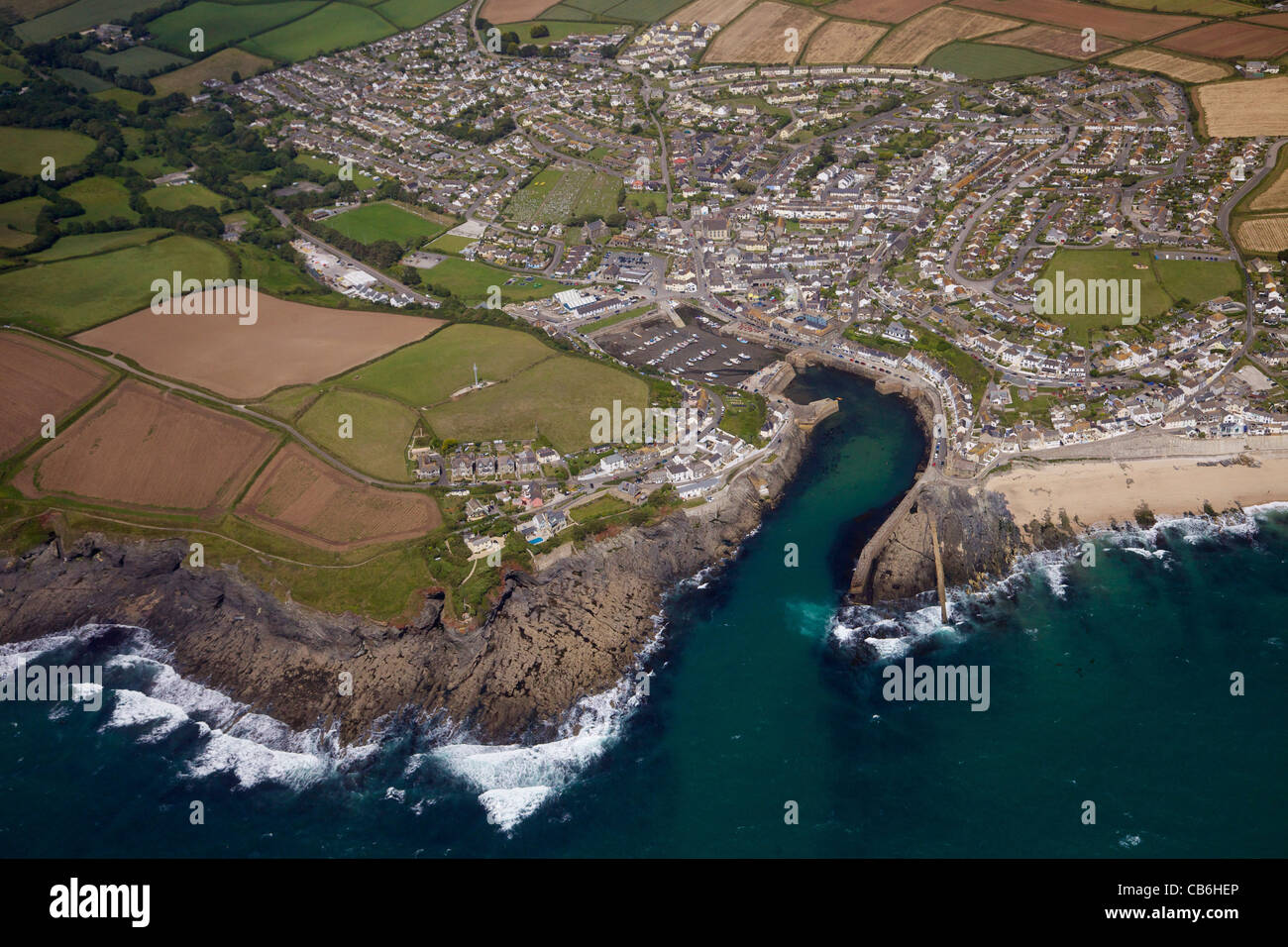 Luftaufnahme Porthleven, Cornwall, Südwestengland, UK, Vereinigtes Königreich, GB, Großbritannien, britischen Inseln, Europa Stockfoto