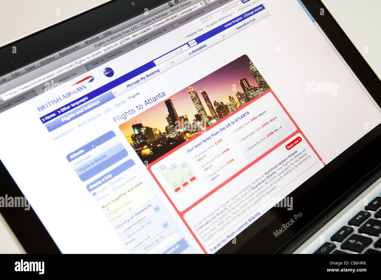 British Airways Website Screenshot der Webseite Stockfoto