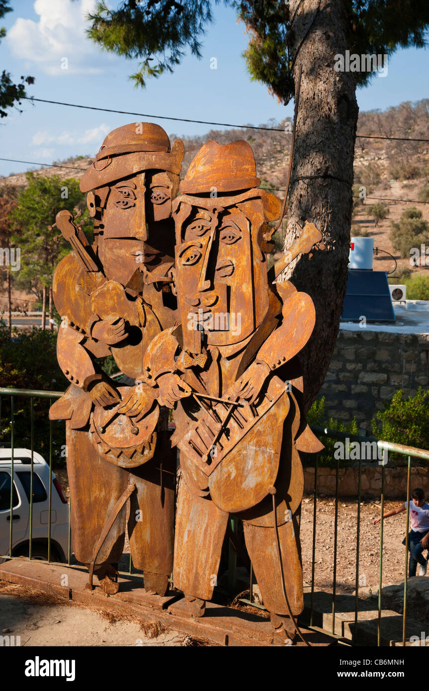 Metall-Skulptur von zwei jüdischen Musiker, Artist Village, Ein Hod, Galiläa, Israel, Asien, Naher Osten Stockfoto