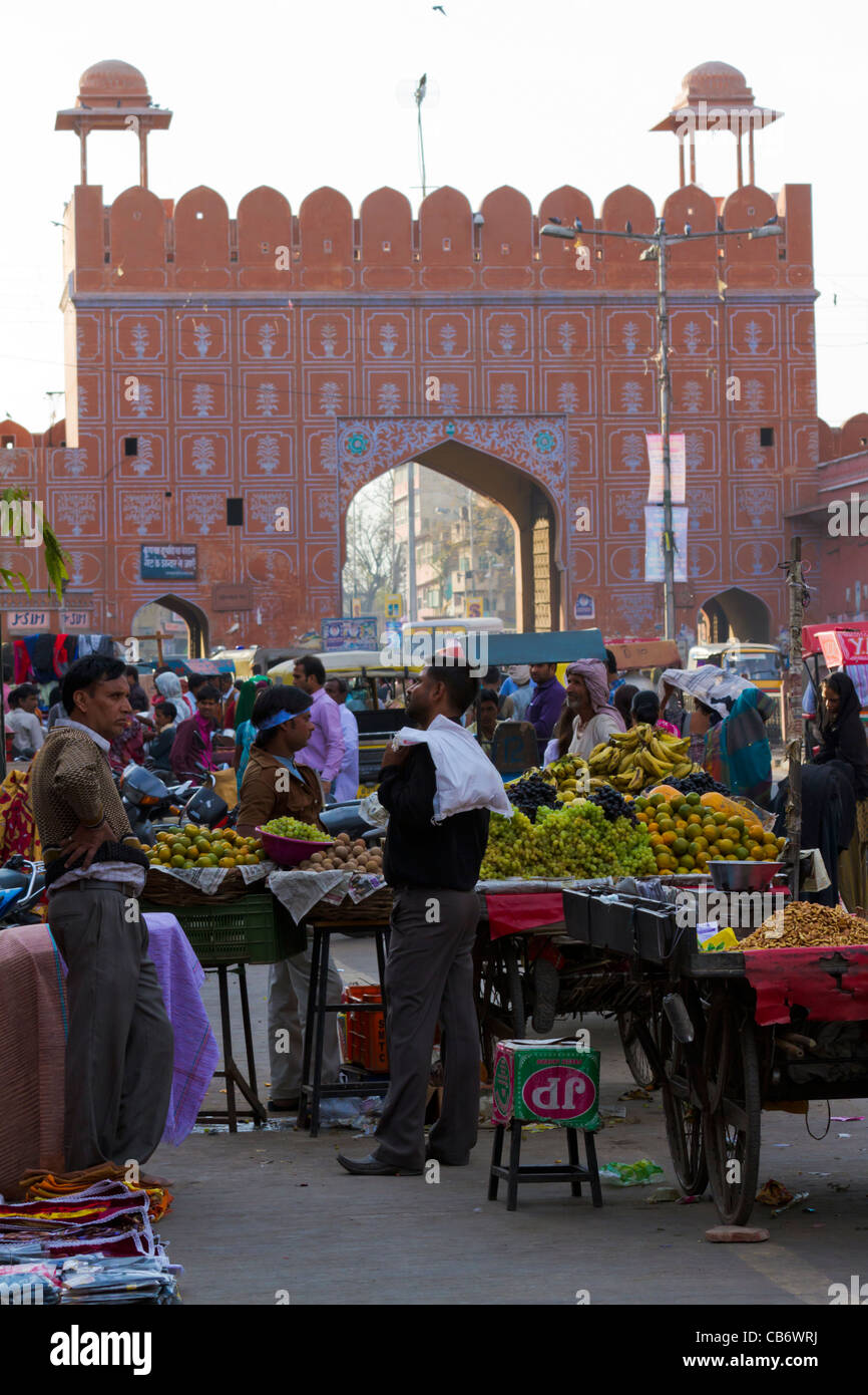 Jaipur Stadtarchitektur Reisen Tor Obstmarkt Stockfoto