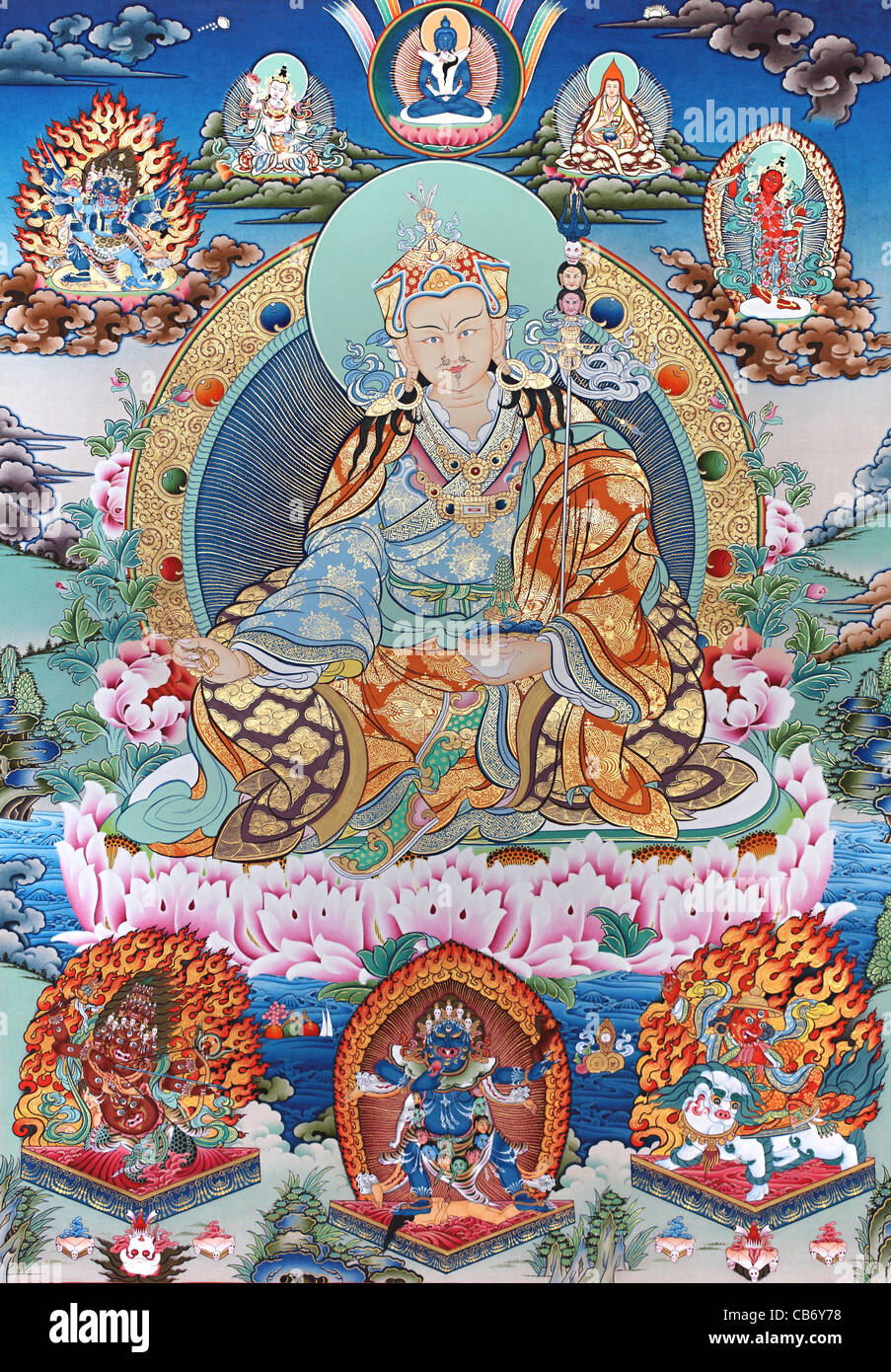 Padmasambhava Thangkas aus Nepal Stockfoto