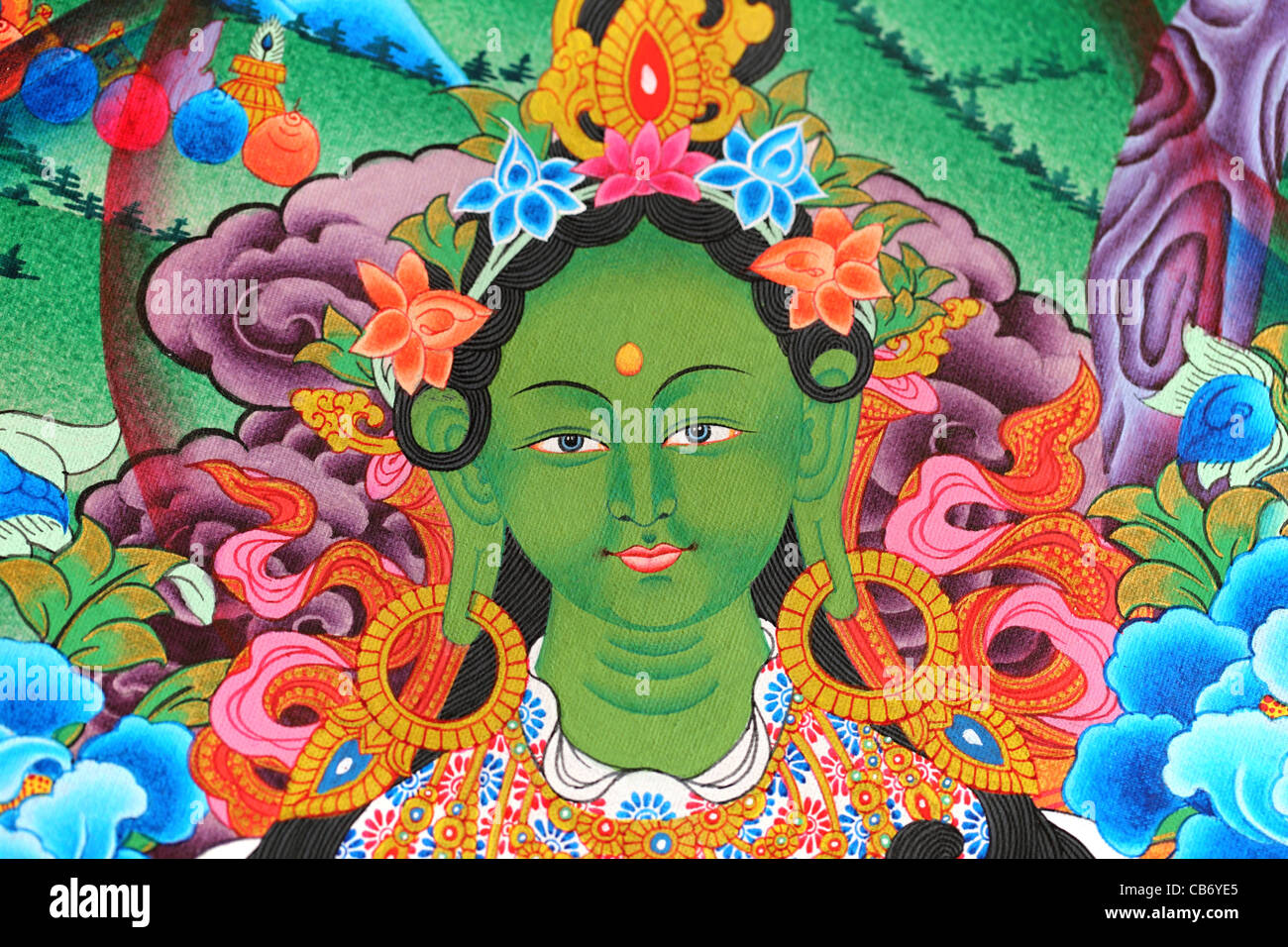 Grüne Tara Thangka aus Nepal Stockfoto