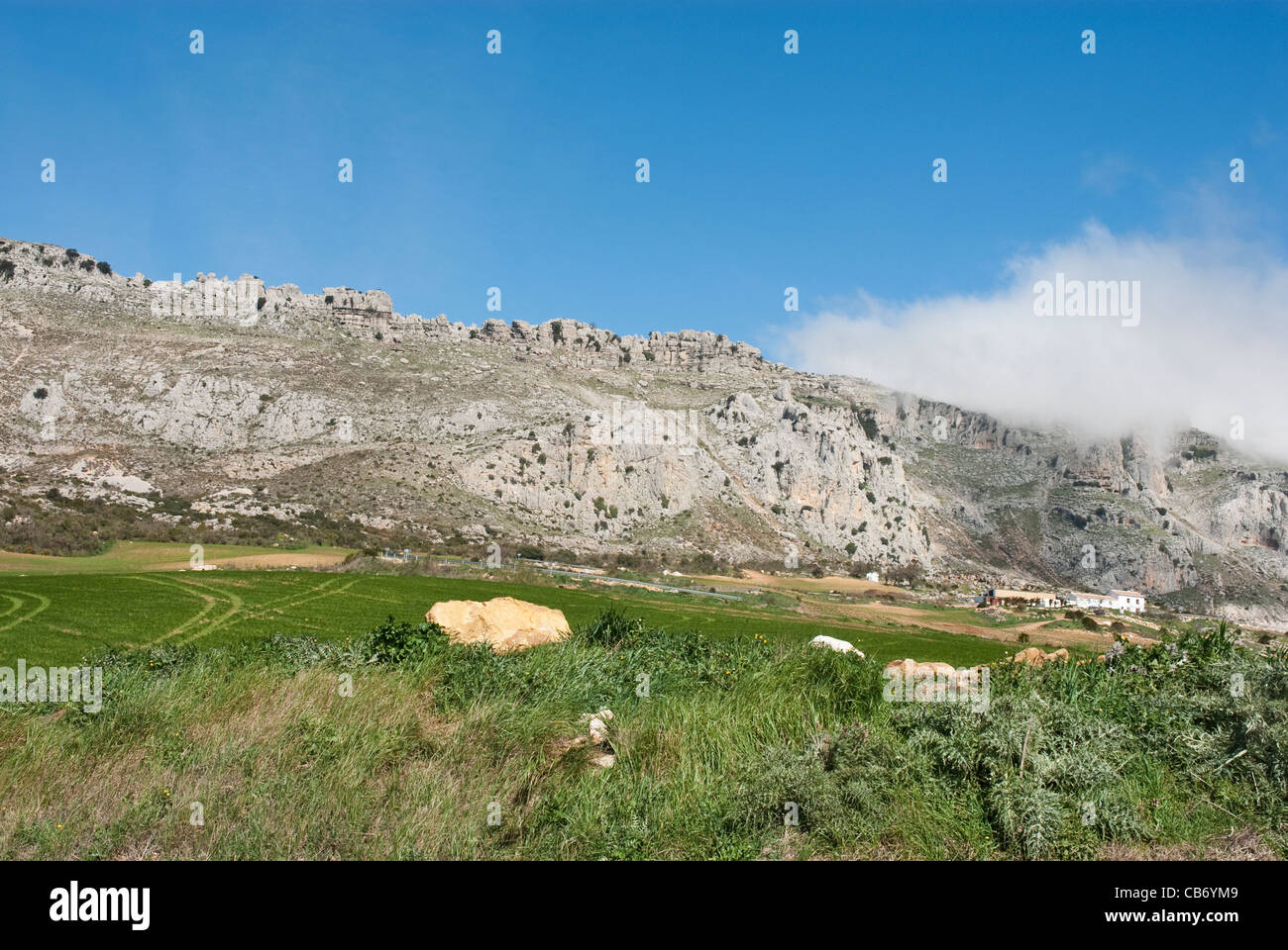 Blick auf die Südwand des el Torcal de Antequera. Provinz Malaga, Andalusien, Spanien. Stockfoto