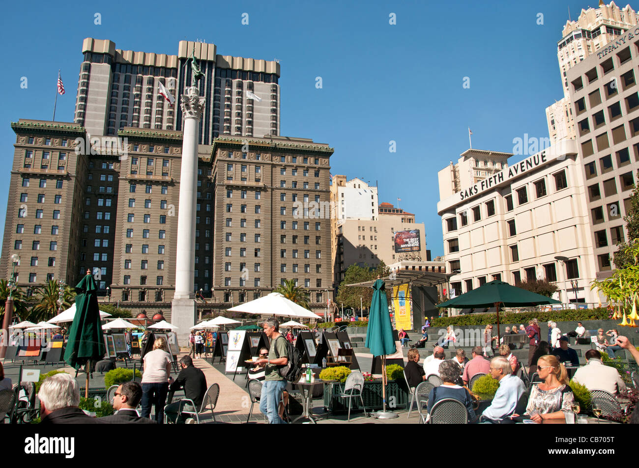 Union Square-San Francisco Kalifornien Stadt Bar Pflaster Saks Fifth Avenue Stockfoto