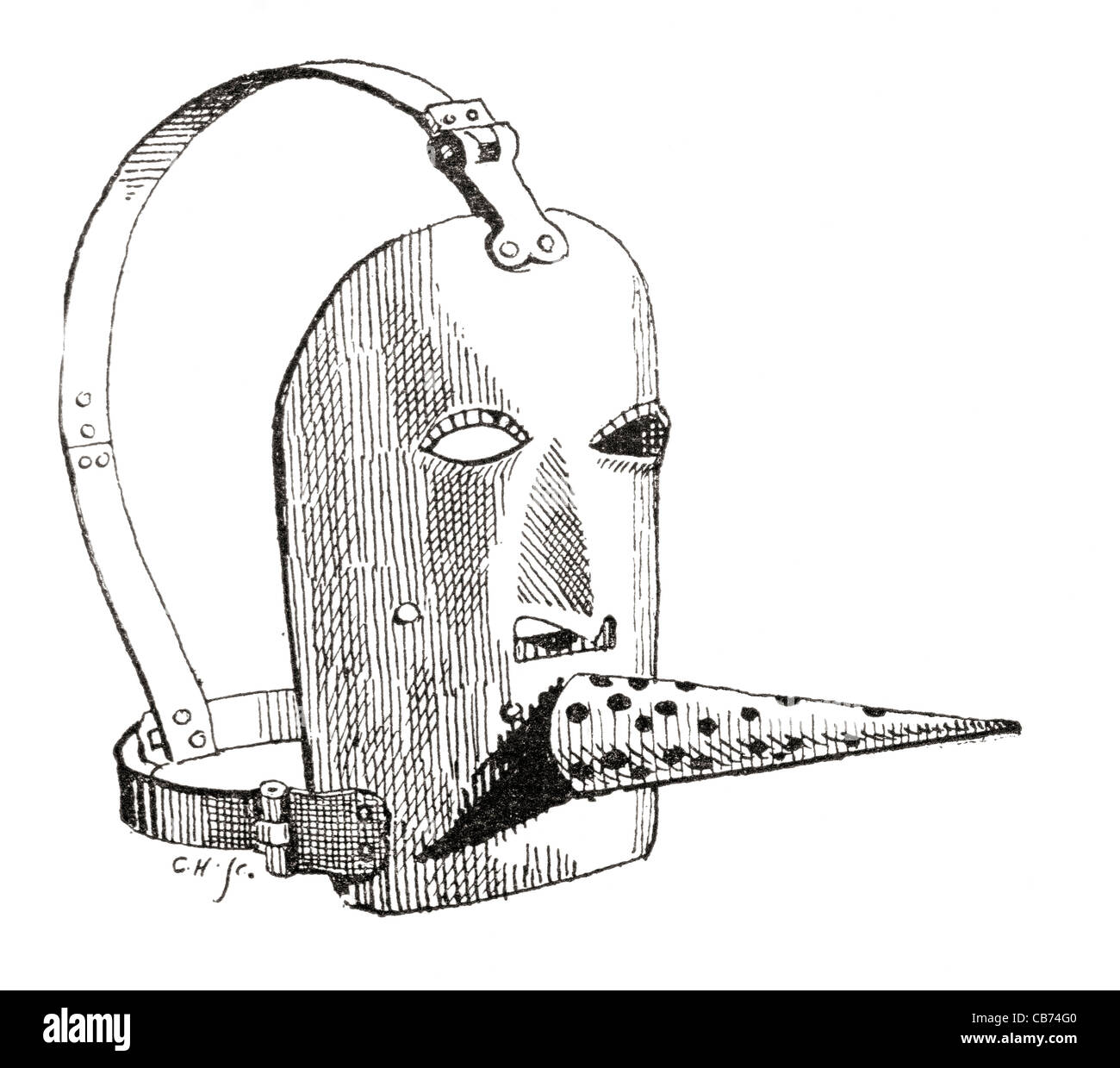 Ein 17. Jahrhundert Knebeleisen oder Maulkorb. Stockfoto