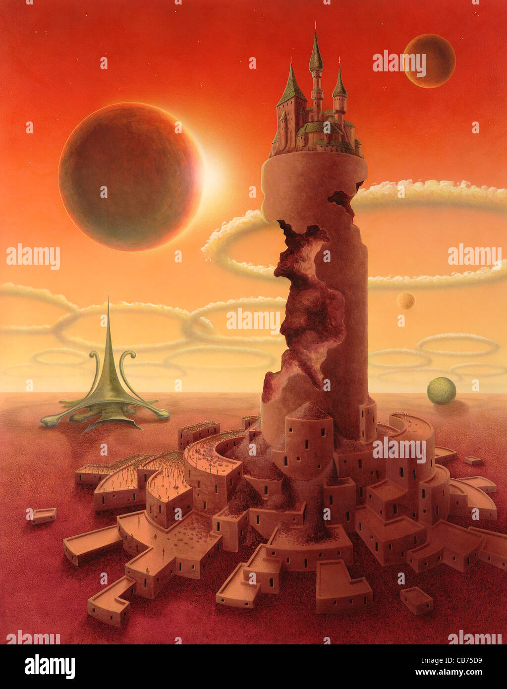 eine surreale Szenerie von mir gemalt. Itu00b4s namens "Paradigma" und zeigt alte ein futuristisches Gebäude in mystischen Sonnenuntergang Stockfoto