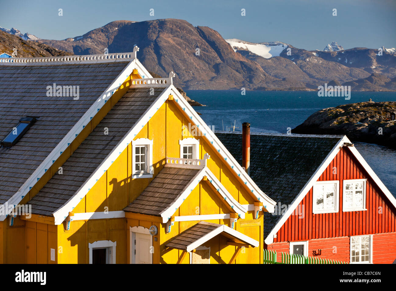 Dänische entwickelt, Häuser in Kangaamiut, Grönland Stockfoto