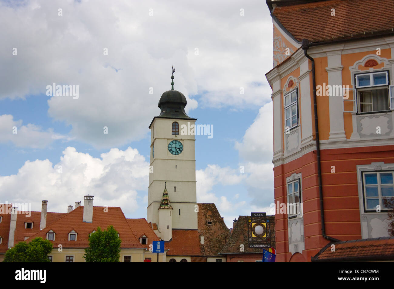 Uhrturm in Sibiu, Rumänien Stockfoto
