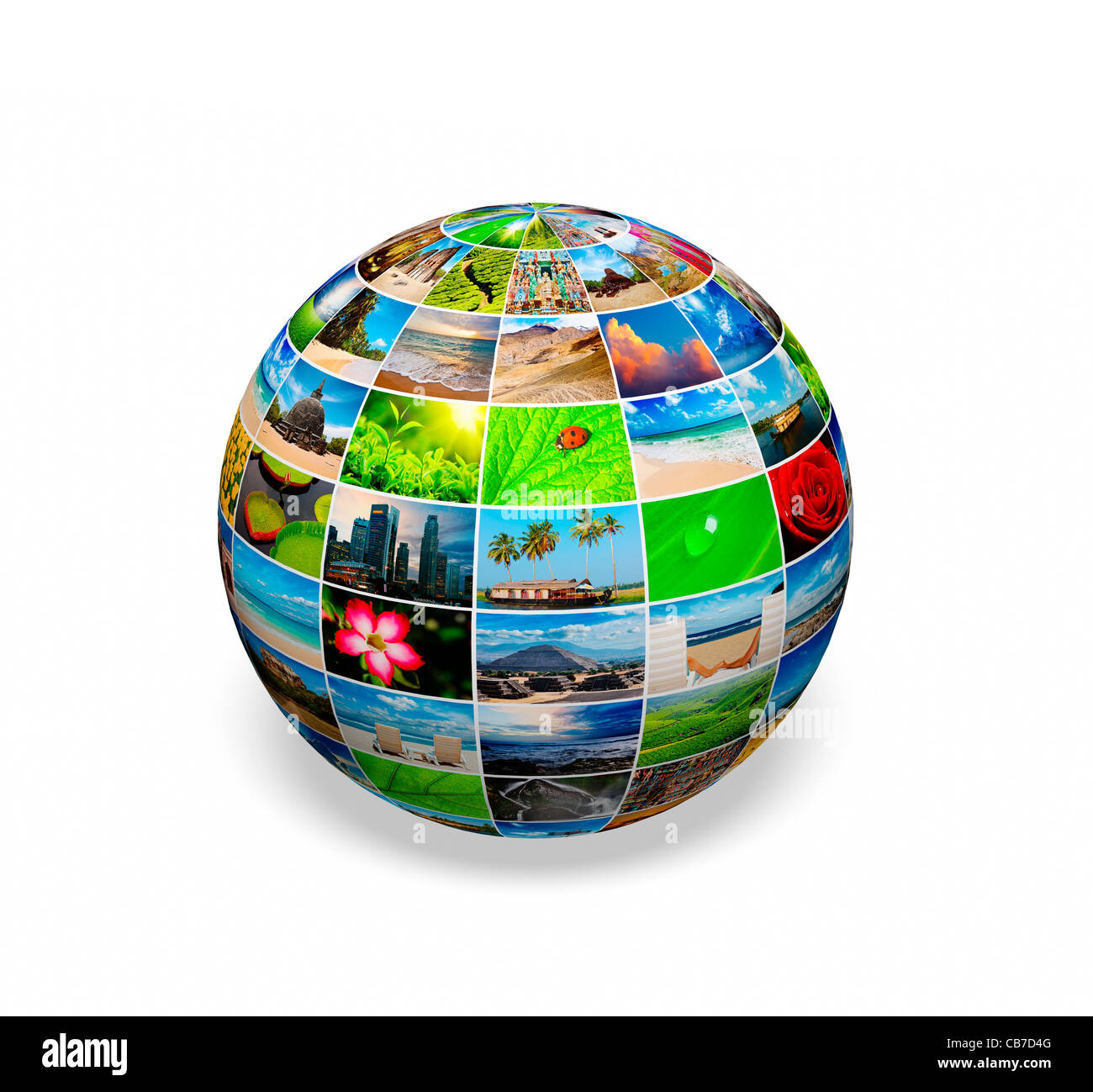 Social-Media Planet - Multimedia-Globus mit Bildern Stockfoto