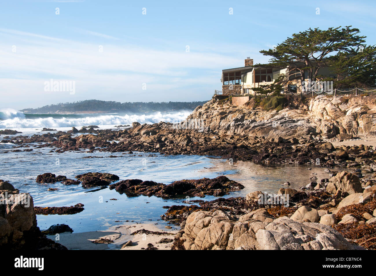 Strand von Carmel Felsen Wellen Big Sur California USA amerikanische Vereinigte Staaten Stockfoto