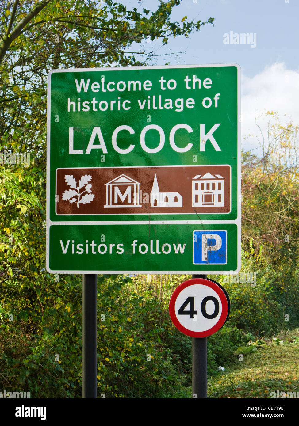 Lacock Village Zeichen, Wiltshire, England, UK Stockfoto