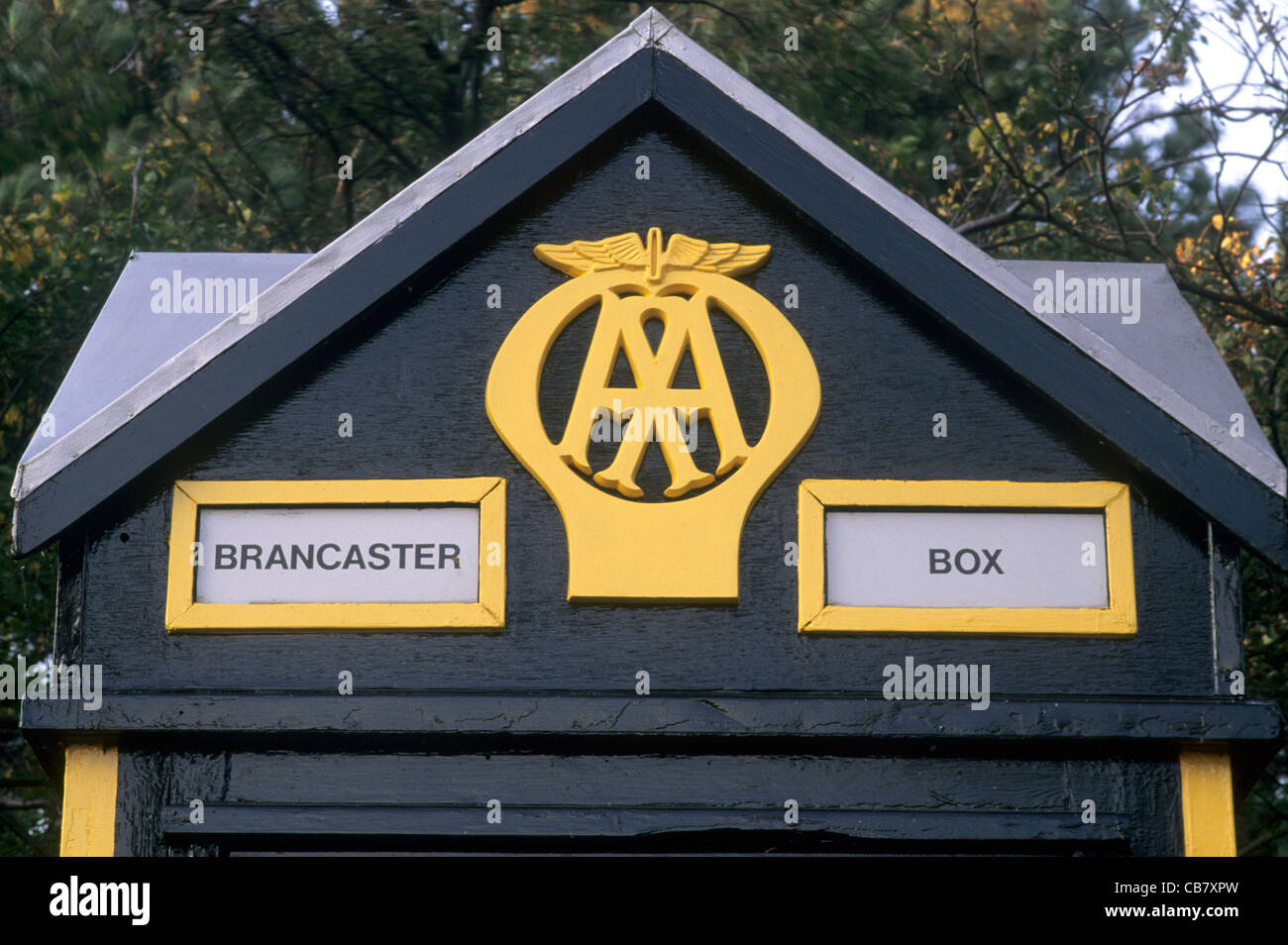 AA, Automibile Association Box, Brancaster, England UK Logo Logos Straßenrand Boxen Englisch Stockfoto