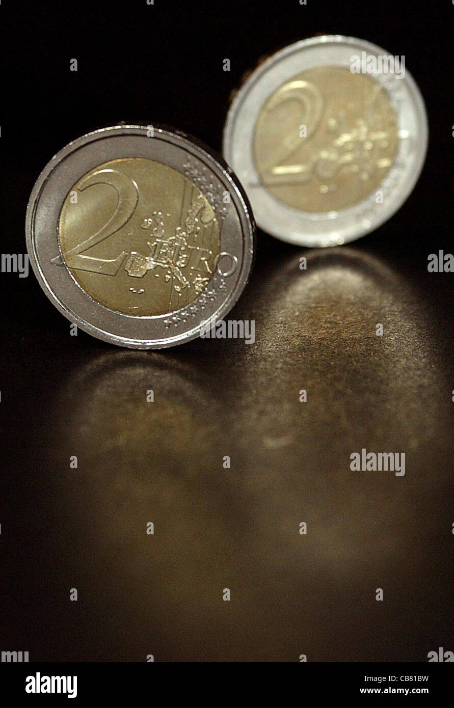Zwei Euro-Münzen. Bild von James Boardman. Stockfoto
