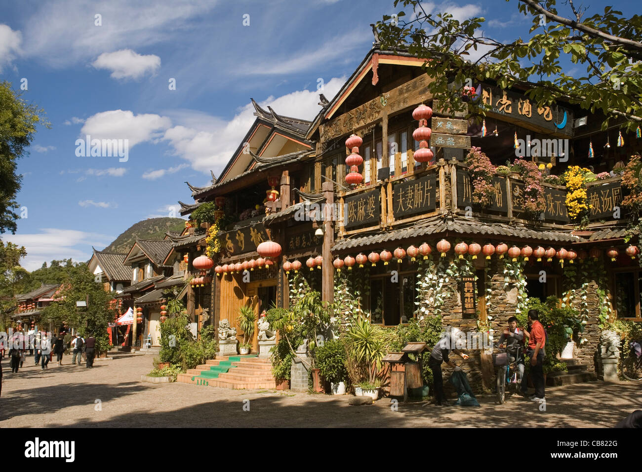 China Yunnan Lijiang, Geschäfte & restaurants Stockfoto