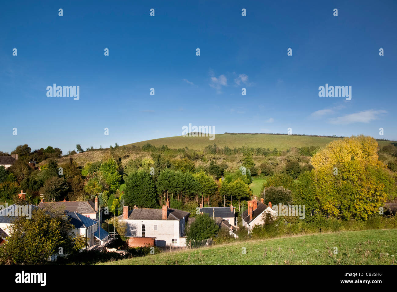 Downes Head grüne Wiese, die Baugenehmigung für eine Wohnsiedlung, Crediton, Devon, England Stockfoto
