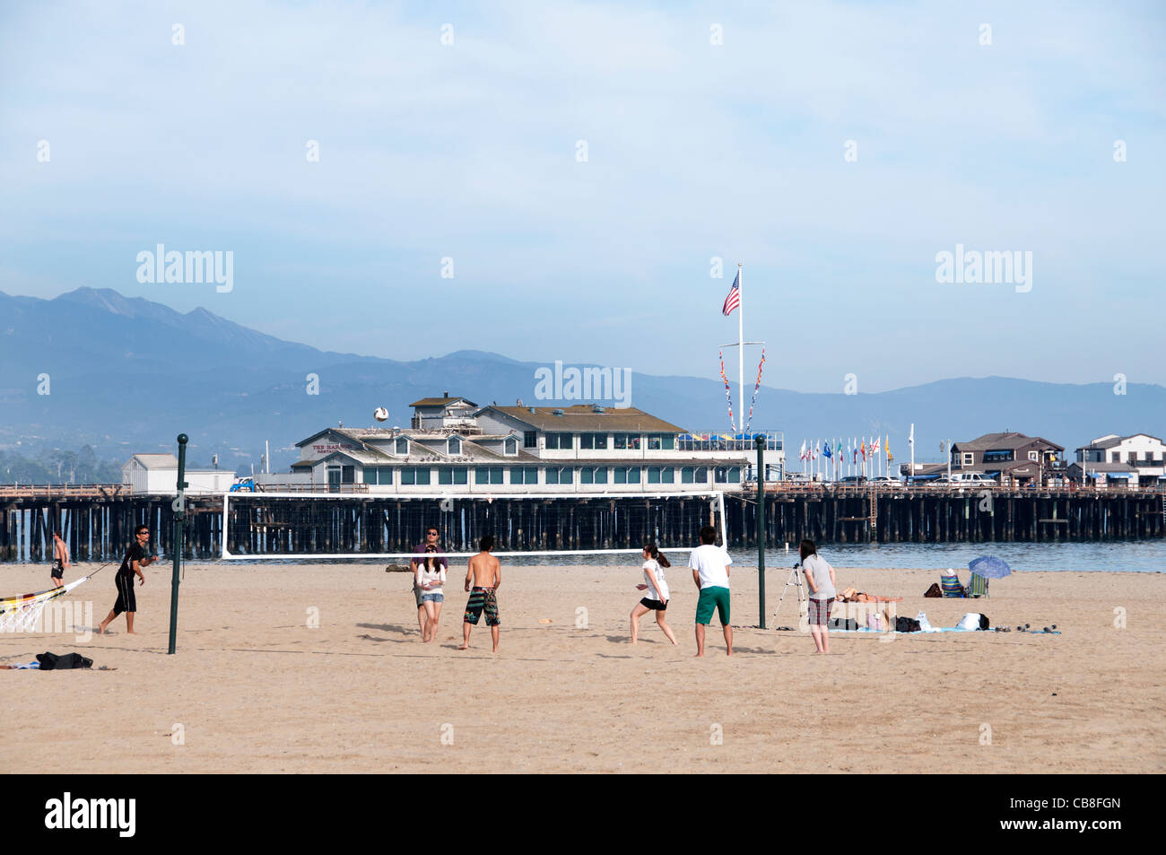 Stearns Wharf Santa Barbara Pier Restaurant Strand Kalifornien Vereinigte Staaten Stockfoto