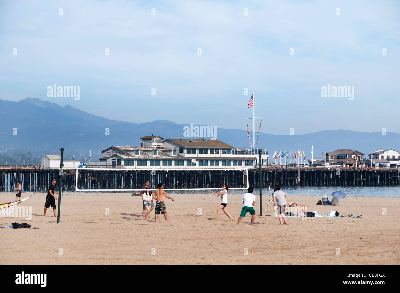 Stearns Wharf Santa Barbara Pier Restaurant Strand Kalifornien Vereinigte Staaten Stockfoto