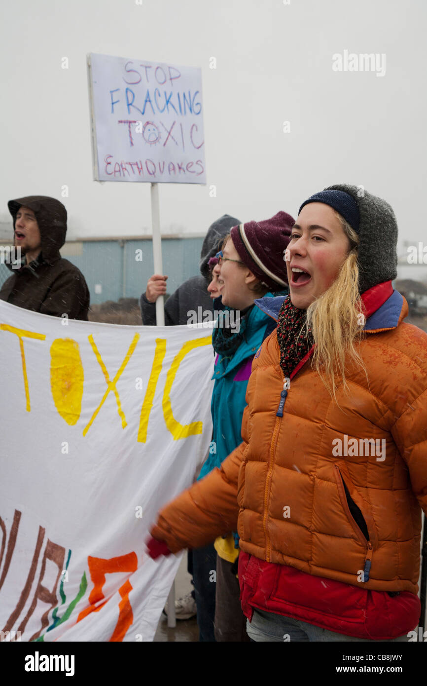 Protest gegen untertägigen Beseitigung von giftigen Fracking Flüssigkeiten Stockfoto