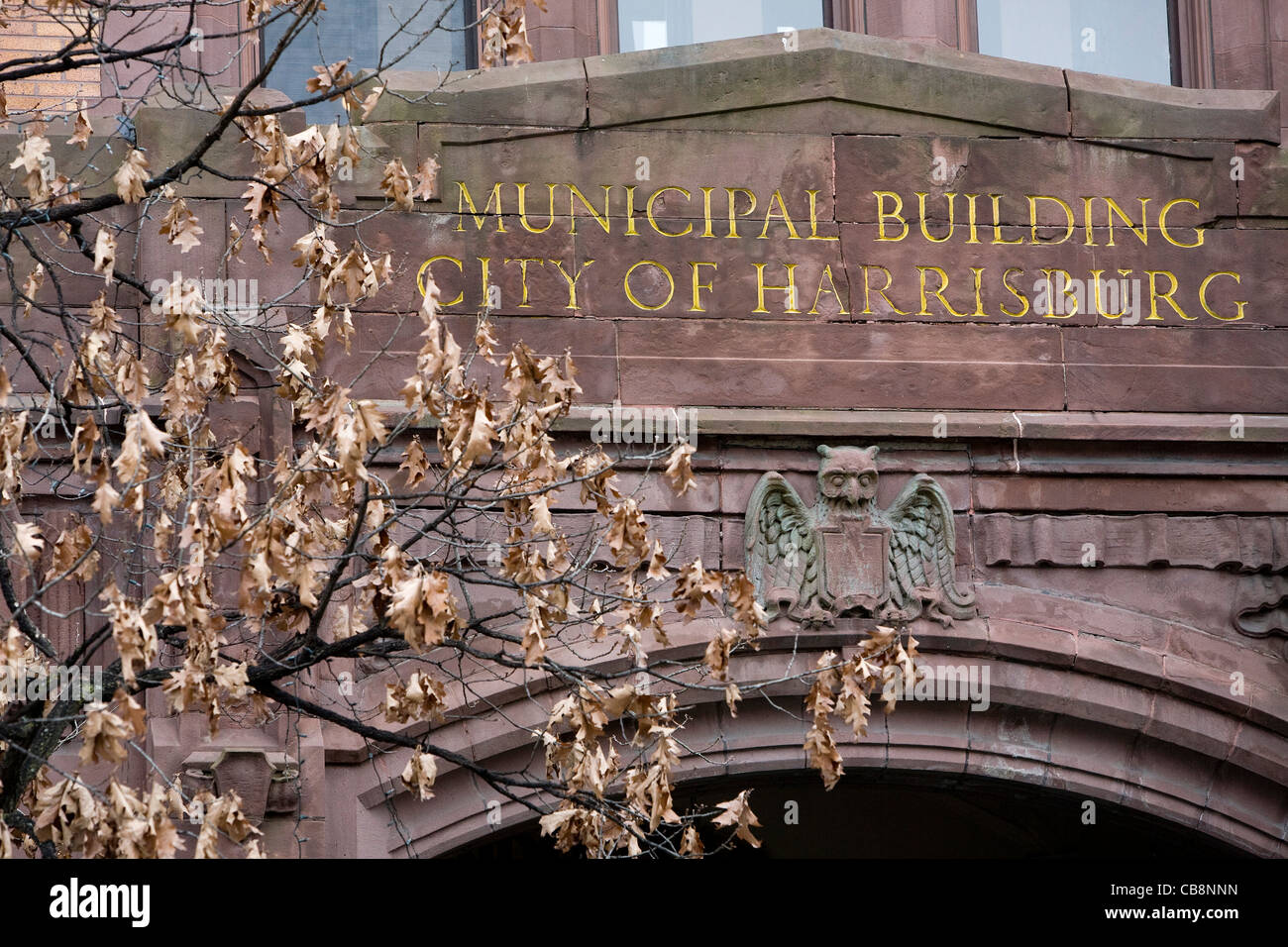 Ein Blick auf das alte Rathaus von Harrisburg, Pennsylvania. Stockfoto