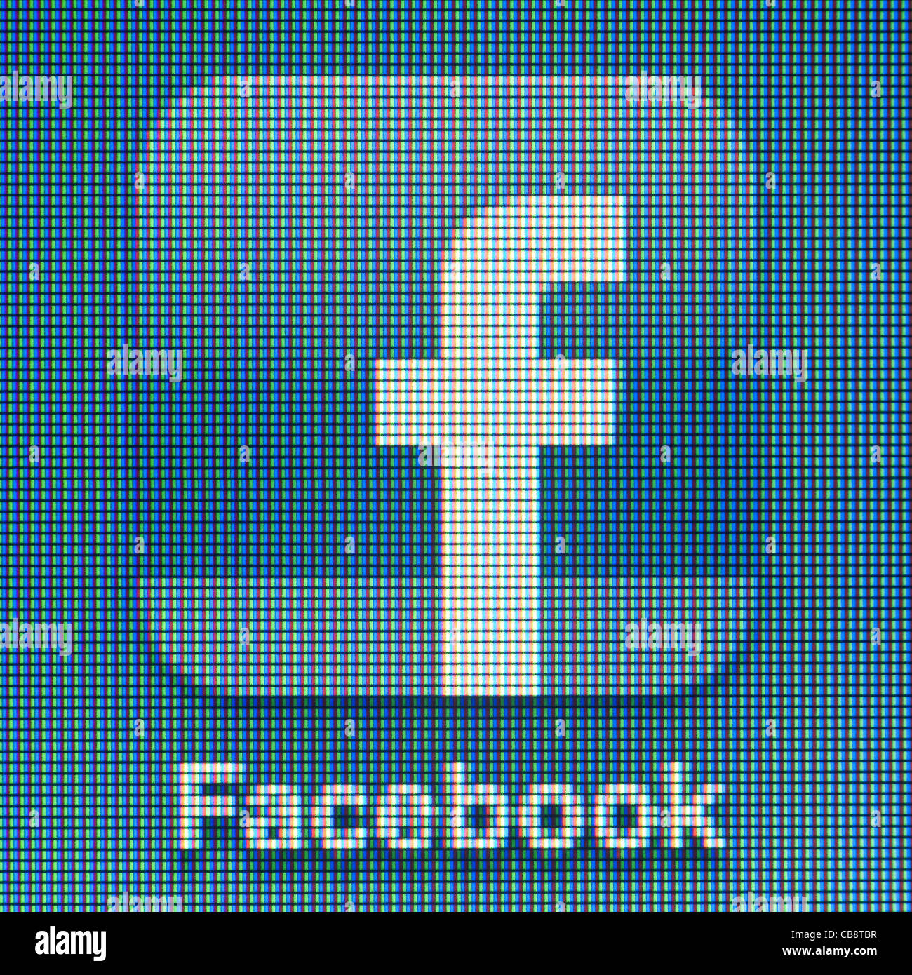 Makroaufnahme von Facebook-Logo auf dem Bildschirm des Apple Iphone. Stockfoto