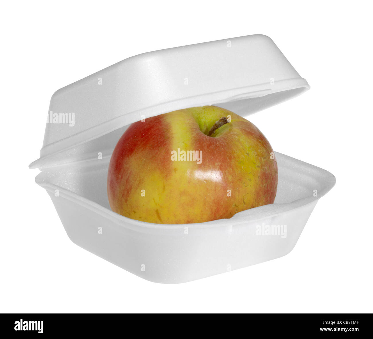 Apple in einer weißen Fastfood-Box isoliert auf weiss Stockfoto
