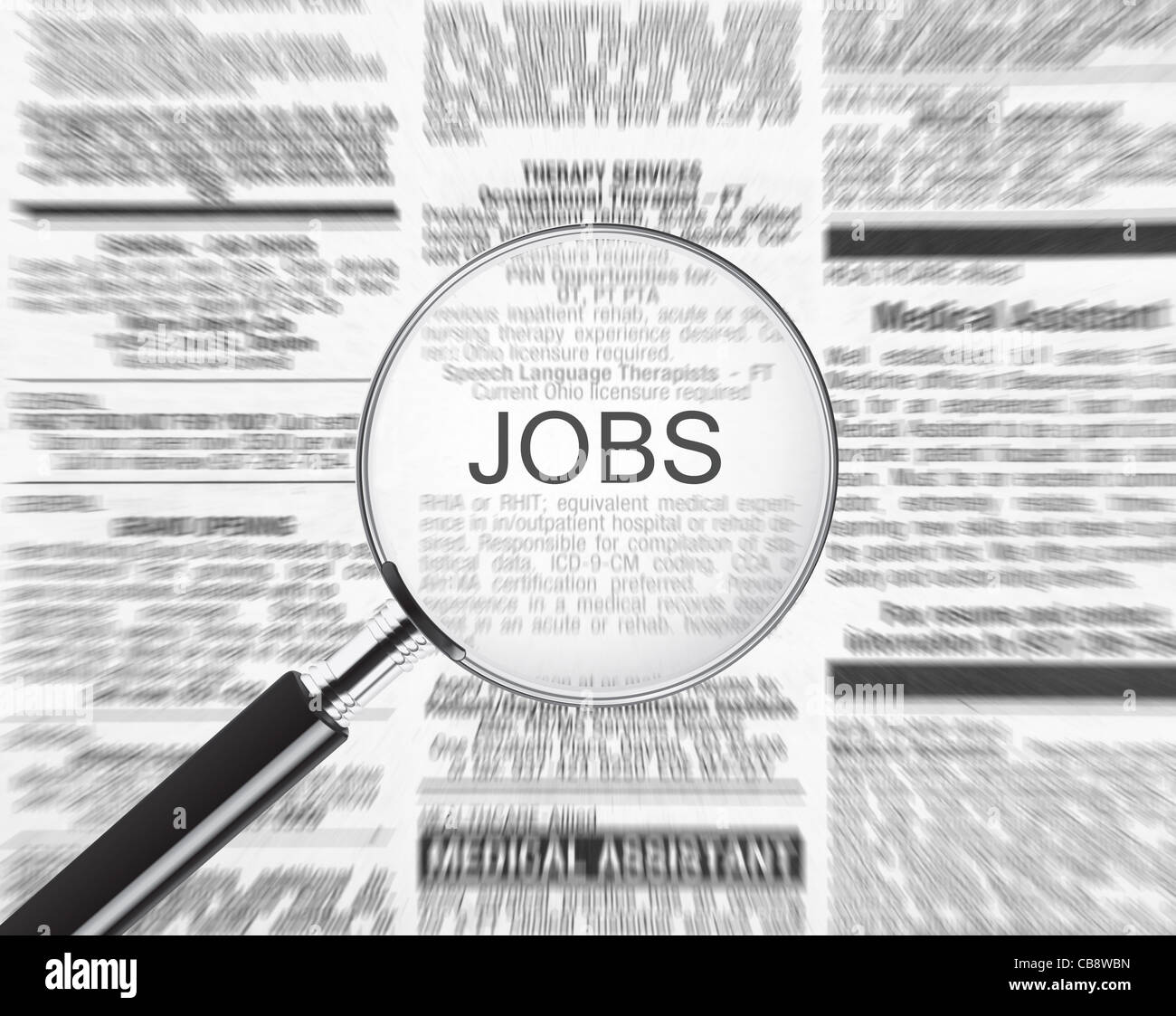 Jobs Ad durch ein Vergrößerungsglas Stockfoto