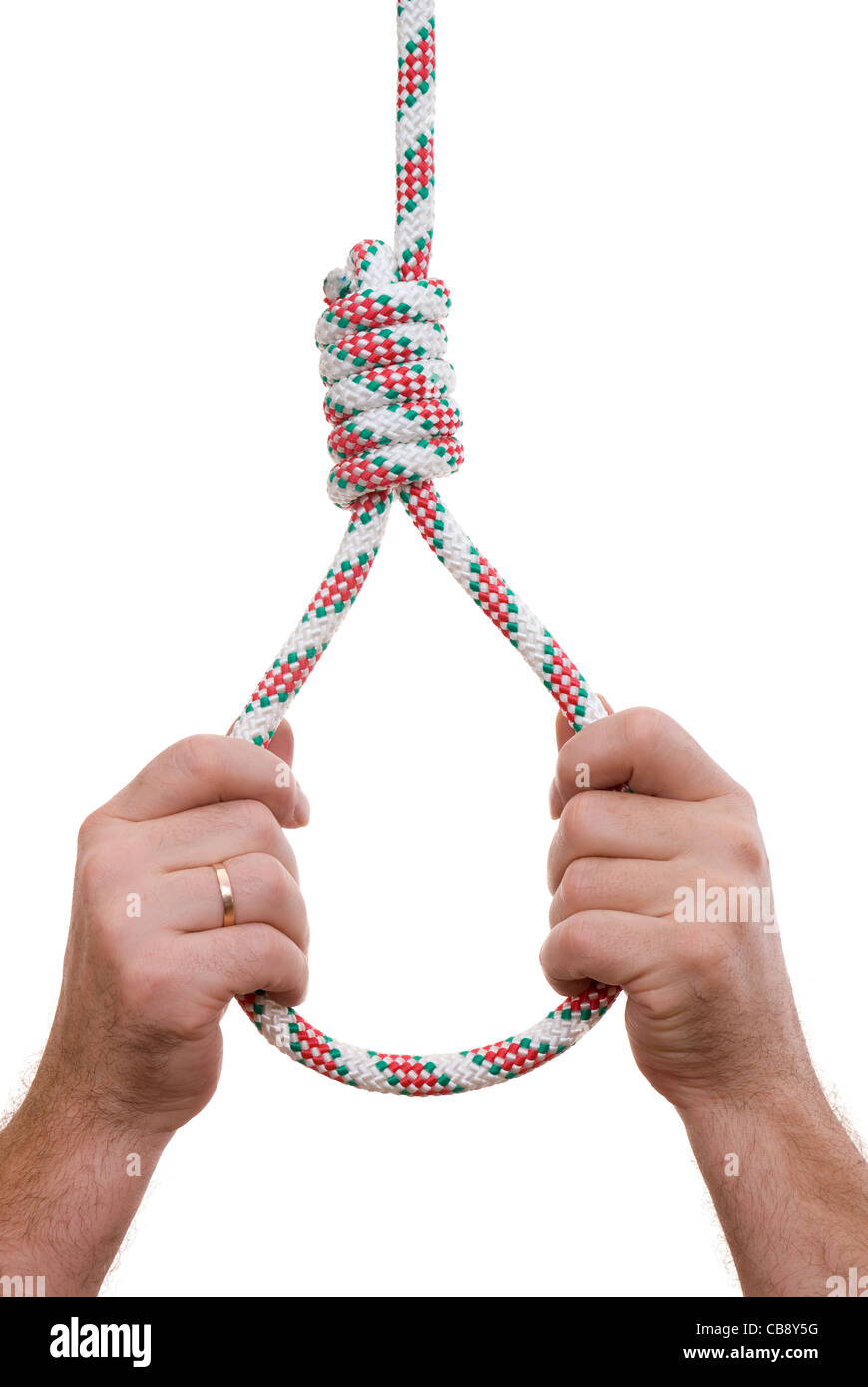 Schlinge gemacht bunten Strings isoliert auf weißem Hintergrund Stockfoto