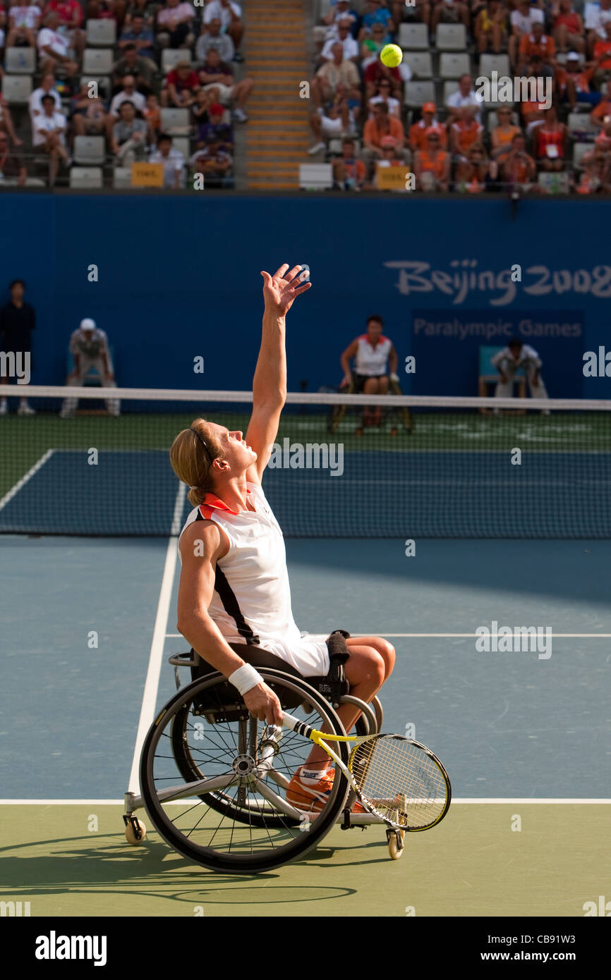 Rollstuhl Frauen Doppel am Tag 9 der Paralympics 2008 Peking. Stockfoto