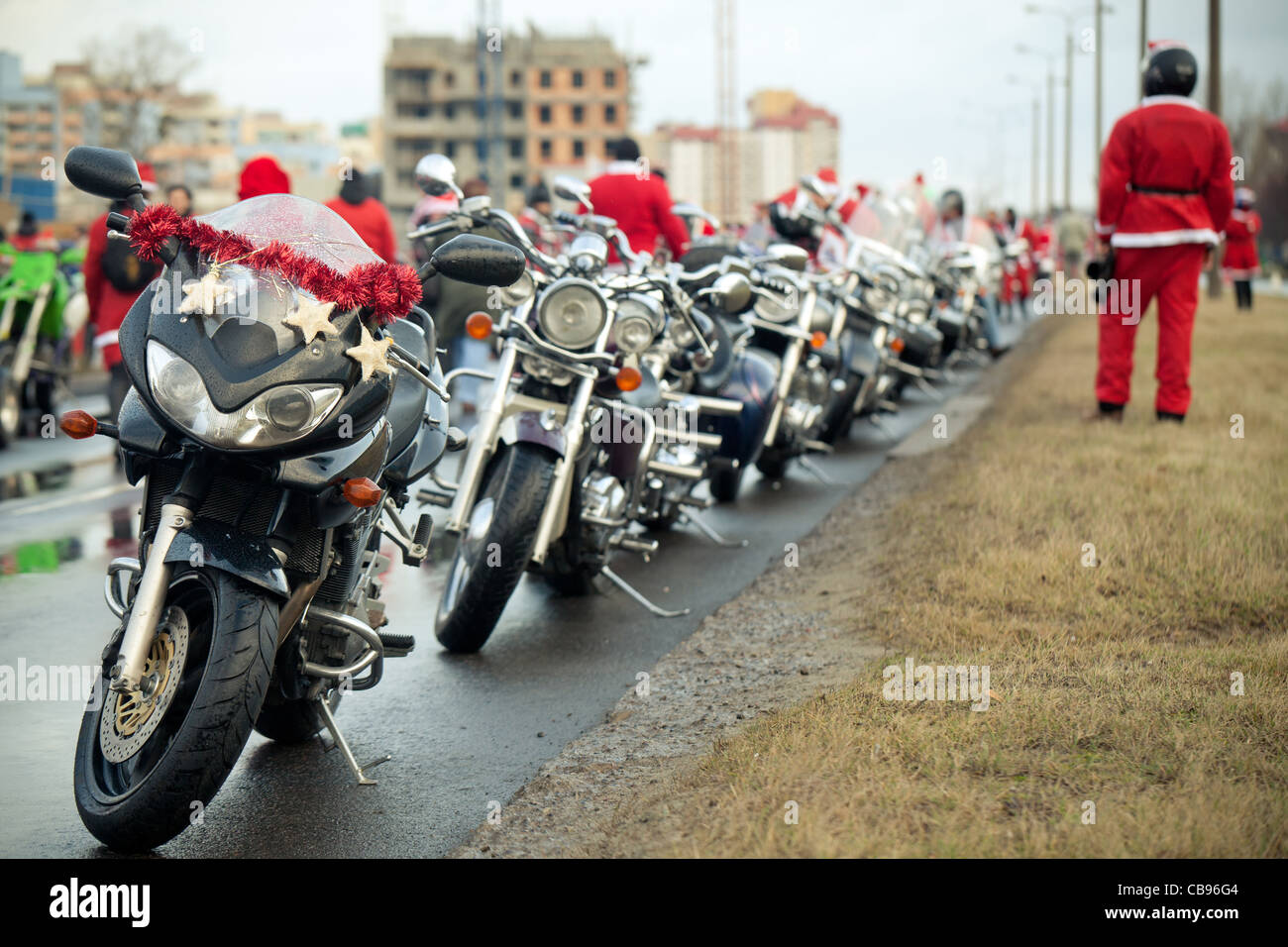 Motorräder von Santa Claus, Polen. Stockfoto