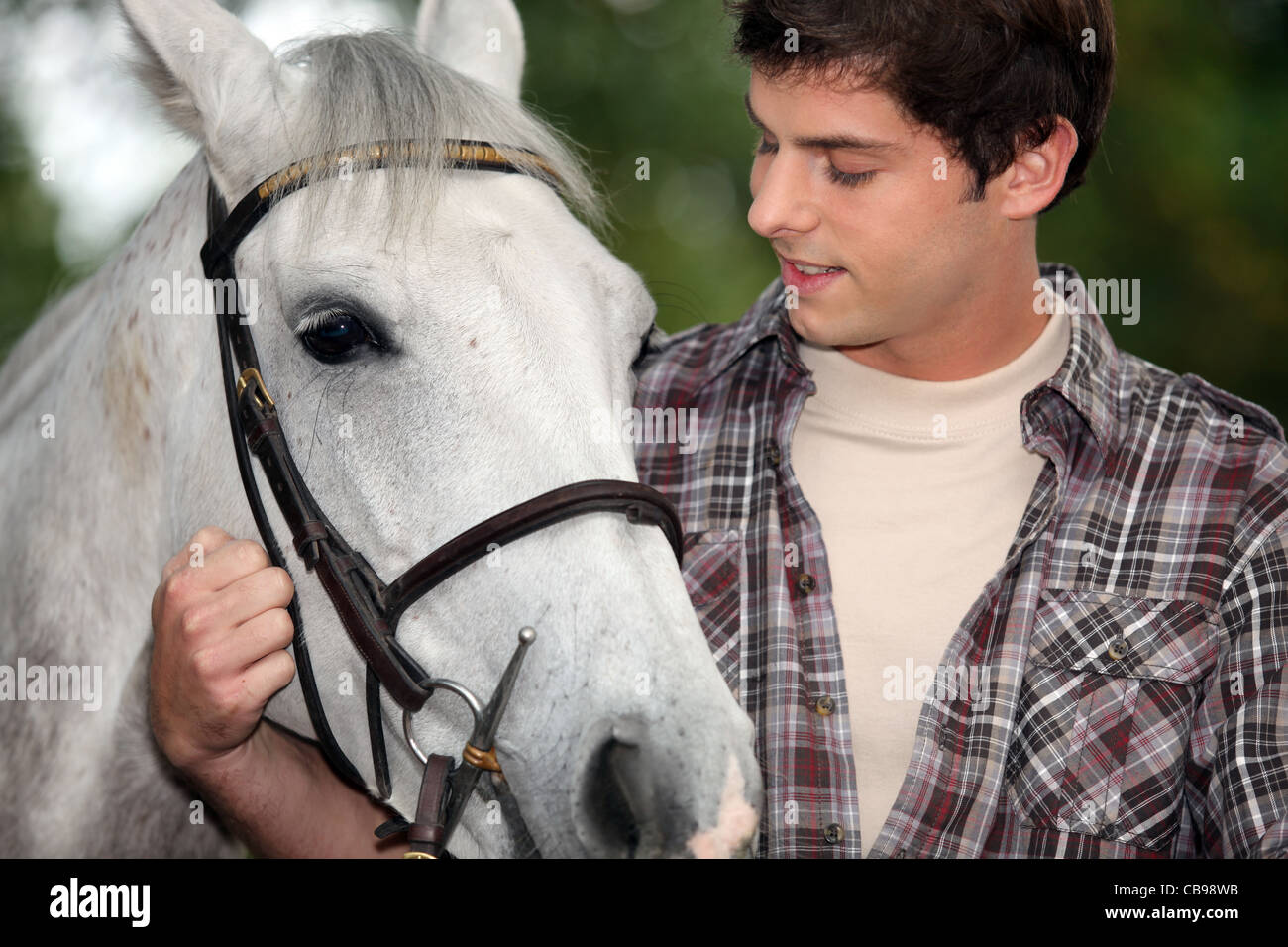 Junger Mann mit einem Pferd Stockfoto