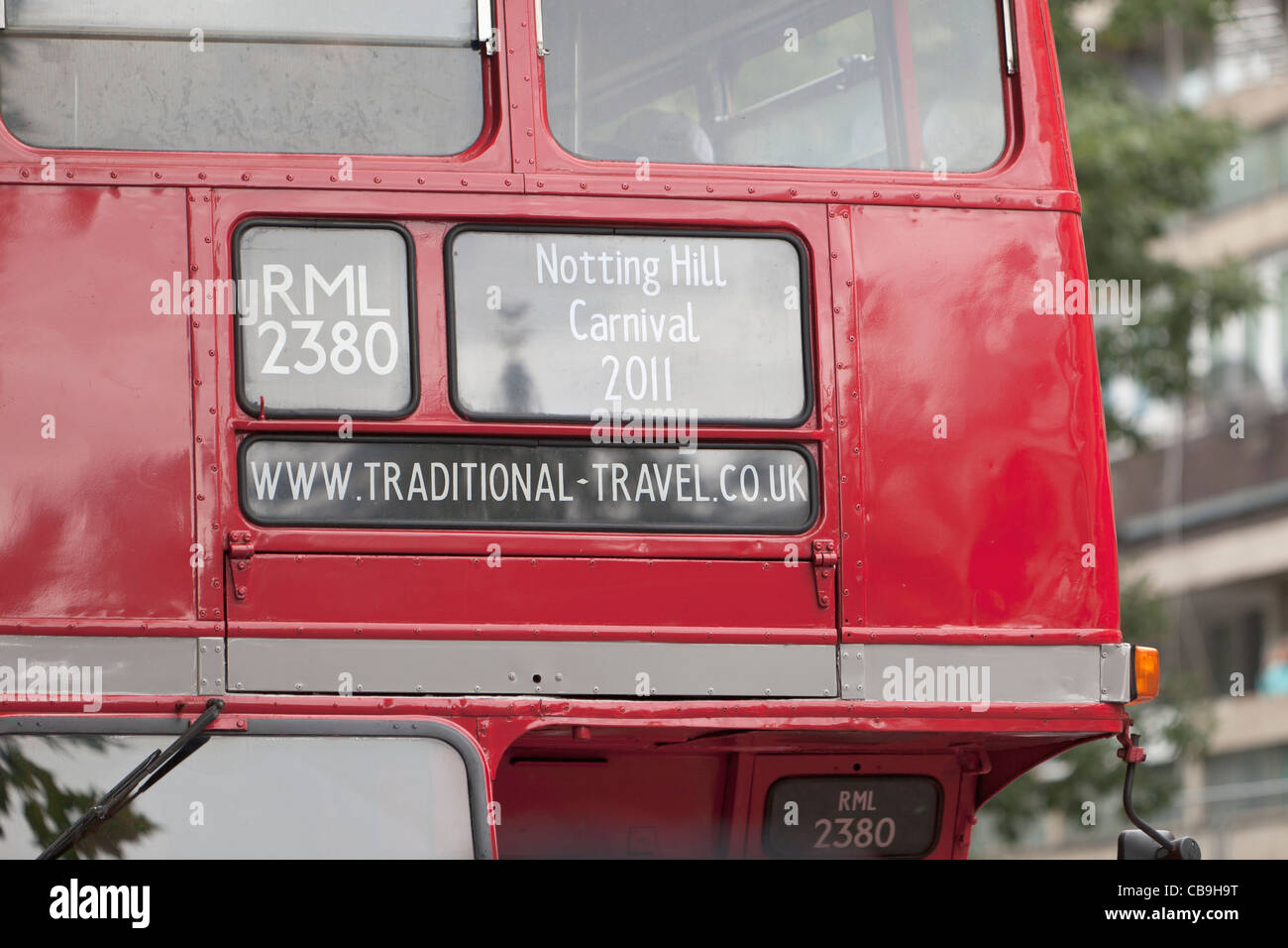 NOTTING HILL CARNIVAL ROTEN BUS, LONDON, ENGLAND Stockfoto