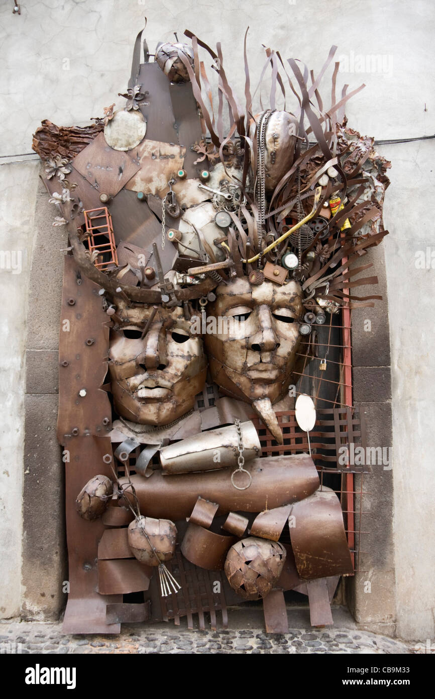 Verzierte Tür, Rua de Santa Maria, Zona Velha (Altstadt), Funchal, Madeira Stockfoto