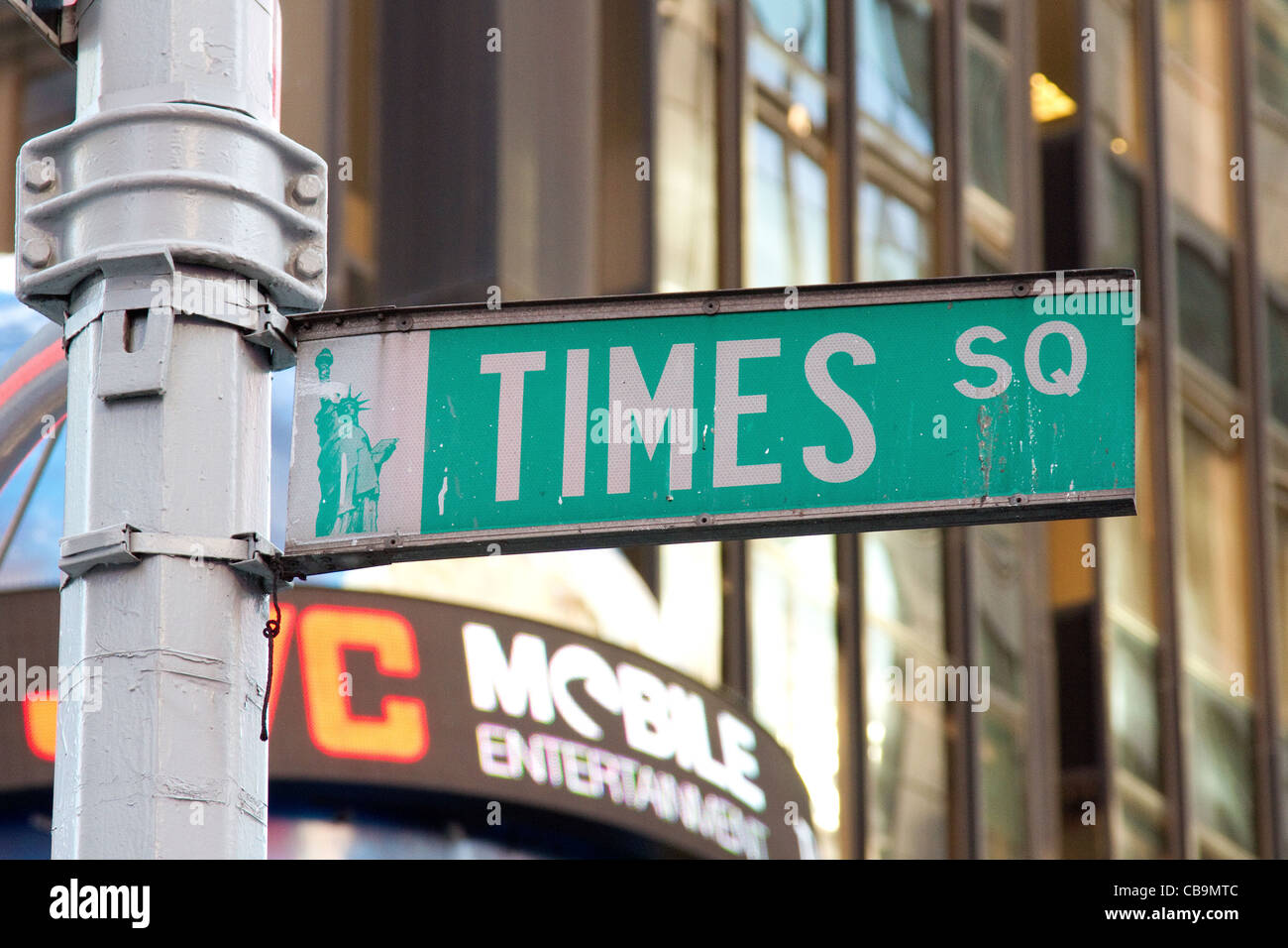 Times Square Straßenschild in New York. Stockfoto