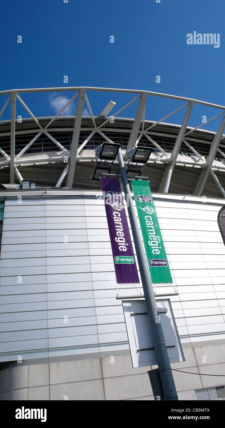 Wembley-Stadion mit Carnegie Banner Stockfoto