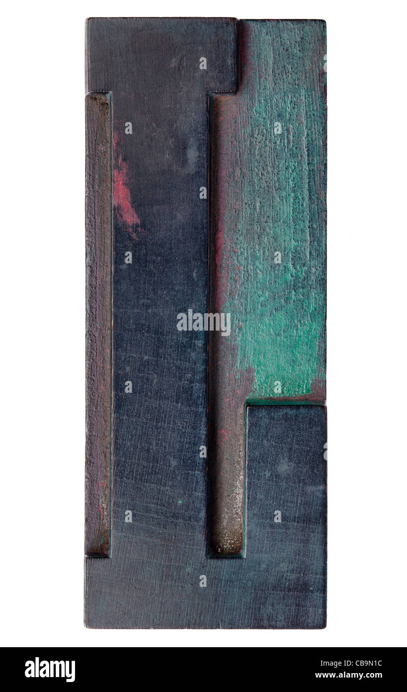 Buchstabe L - isolierte Antik Holz Buchdruck Druckerei block Stockfoto
