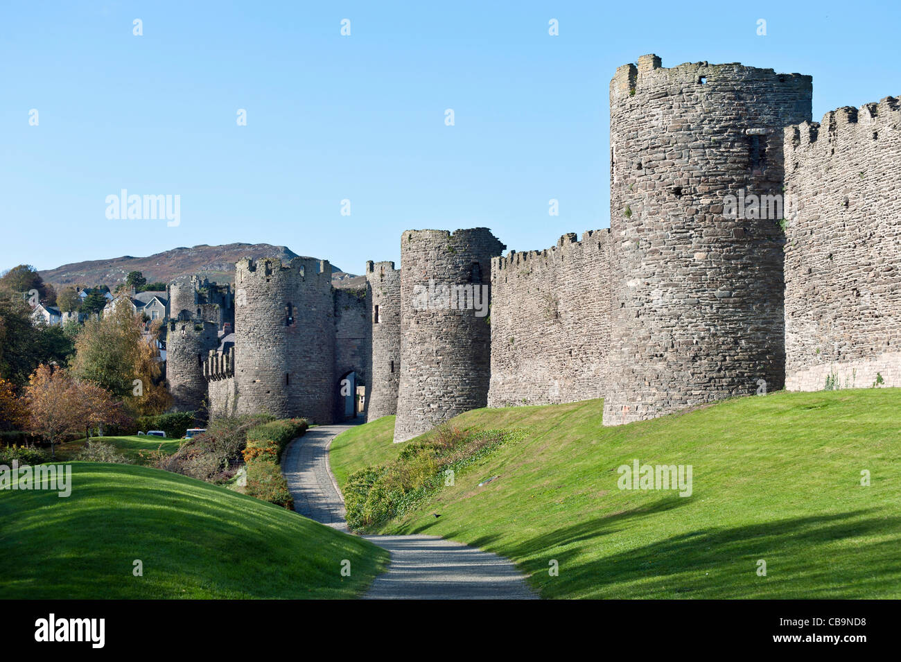 Pfad zum Conwy castle.landscape format.copy Raum. Stockfoto