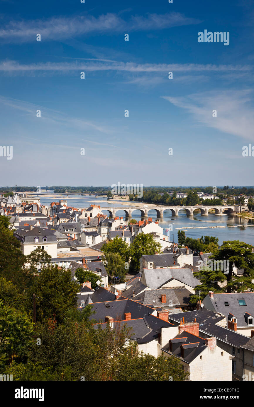 Aussicht auf die Loire bei Saumur, Maine et Loire, Frankreich Stockfoto