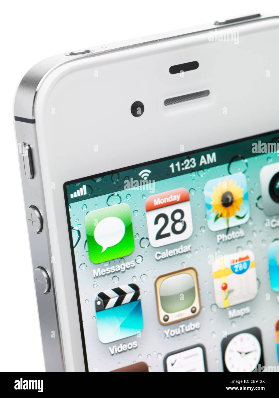 Nahaufnahme eines weißen iPhone 4 s Apple Smartphones Stockfoto