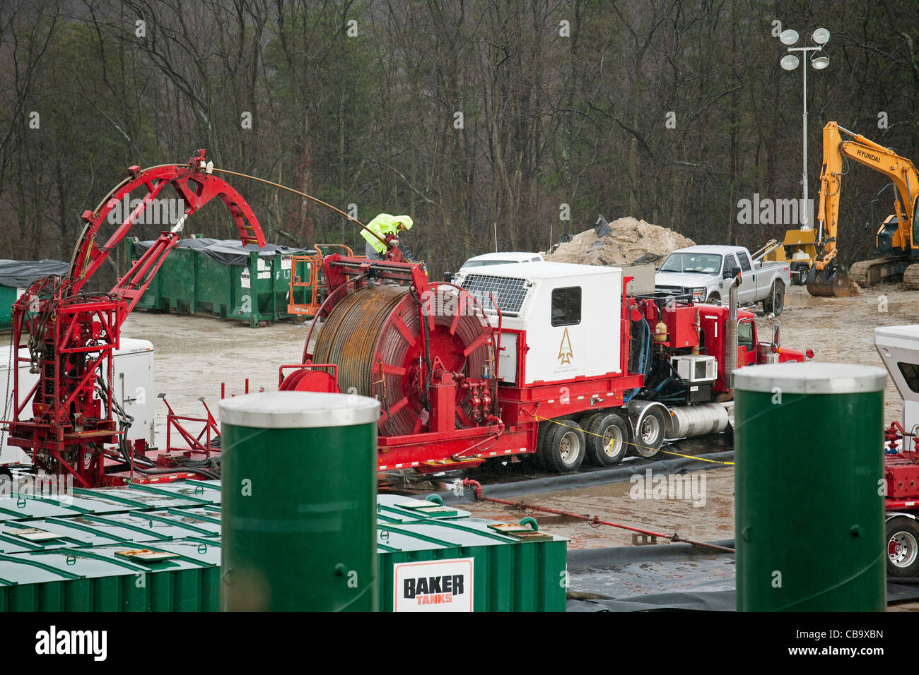 Natural Gas Drilling Website mit Hydraulic Fracturing Stockfoto