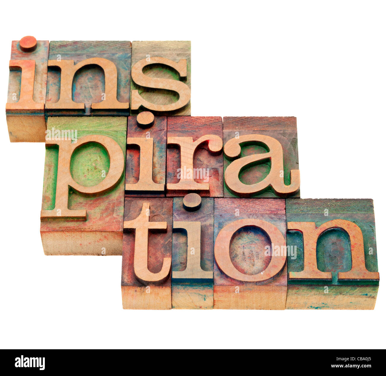 Inspiration-Wort - isolierte abstrakt in Vintage Holz Buchdruck Druckstöcke Stockfoto
