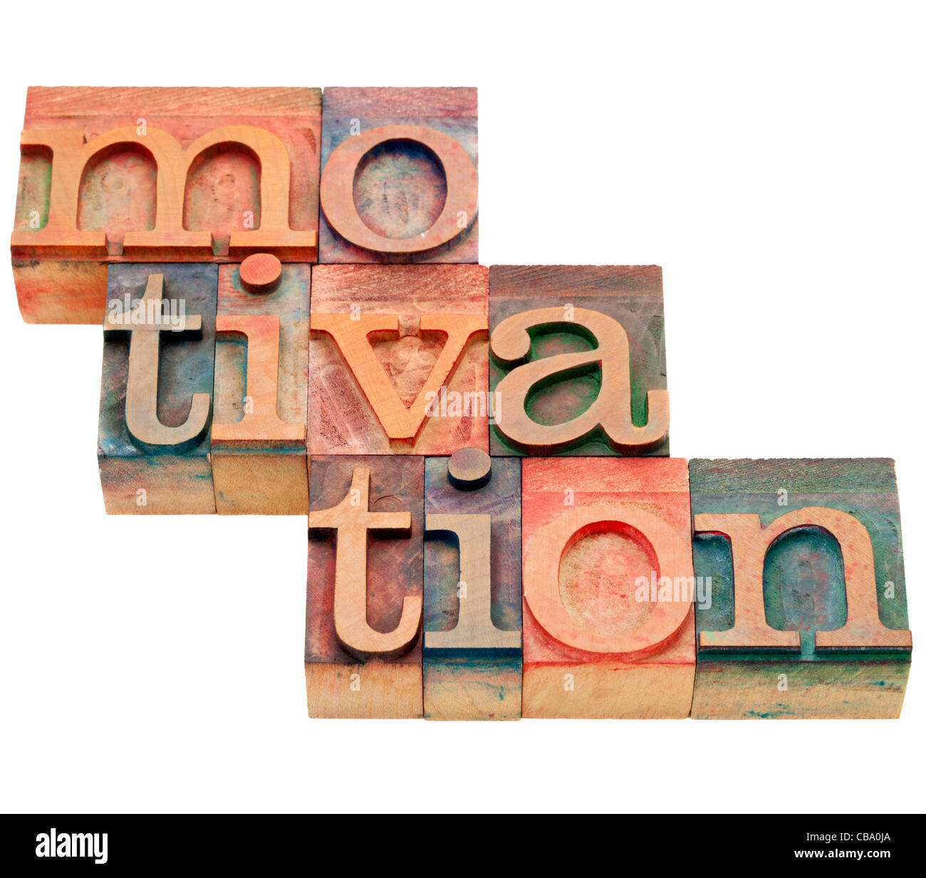 Motivation-Wort - isolierte abstrakt in Vintage Holz Buchdruck Druckstöcke Stockfoto