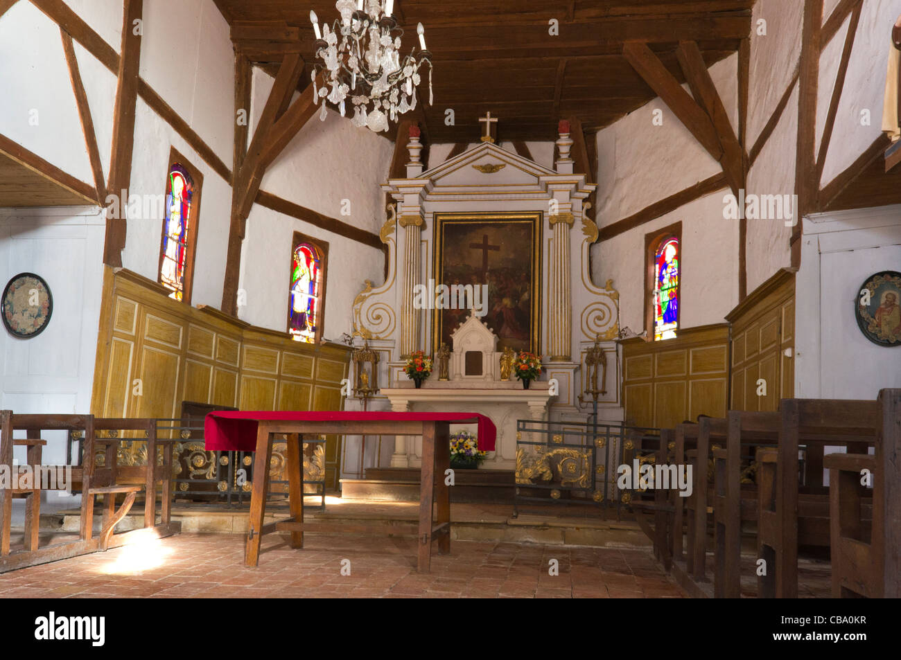 Die Fachwerk-Kirche der Kreuzerhöhung des wahren Kreuzes in Bailly-le-Franc in der Region der großen Seen Champagner Stockfoto