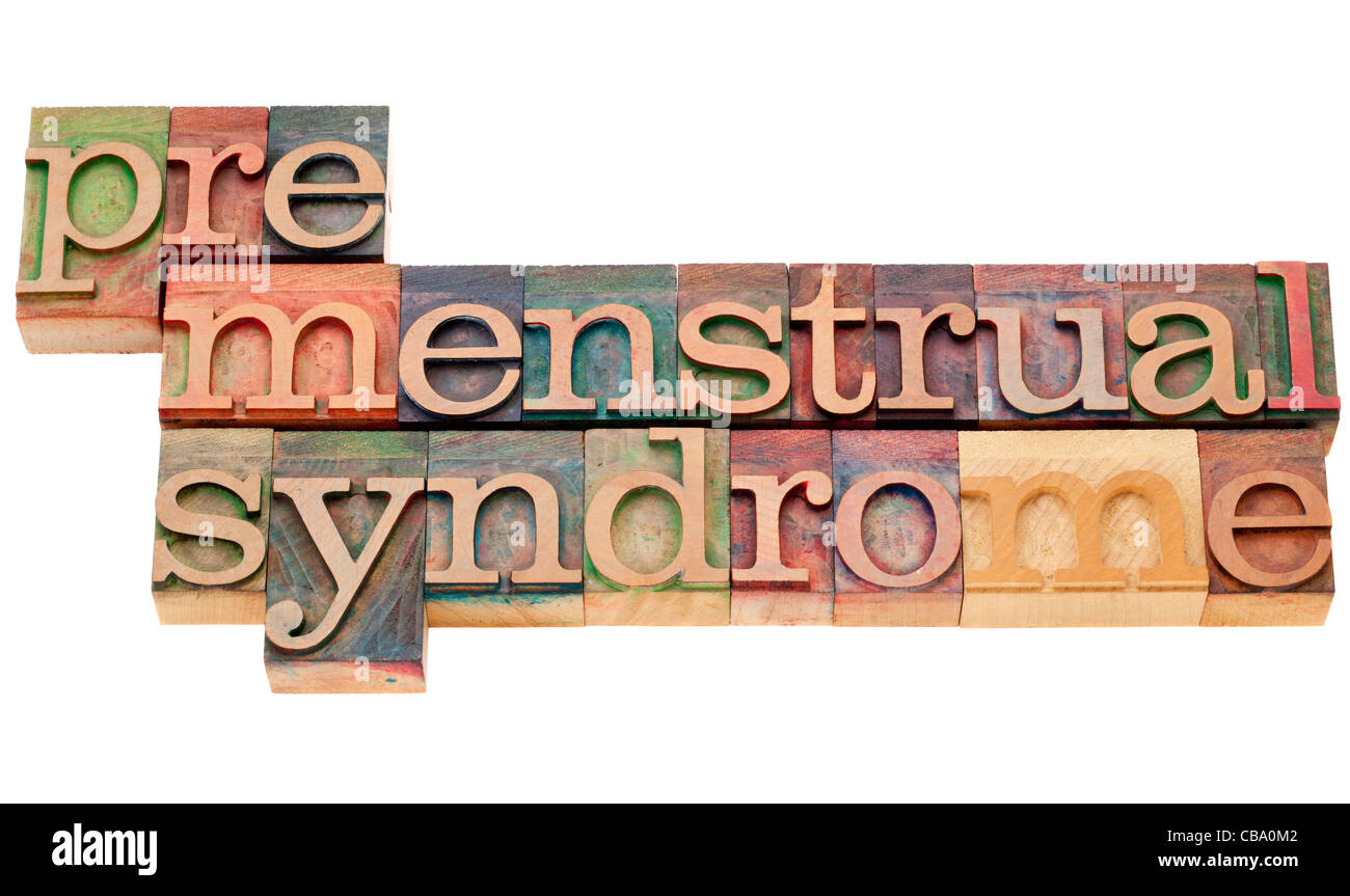 Prämenstruelles Syndrom (PMS) - isoliert-Text in Vintage Holz Buchdruck Druckstöcke Stockfoto