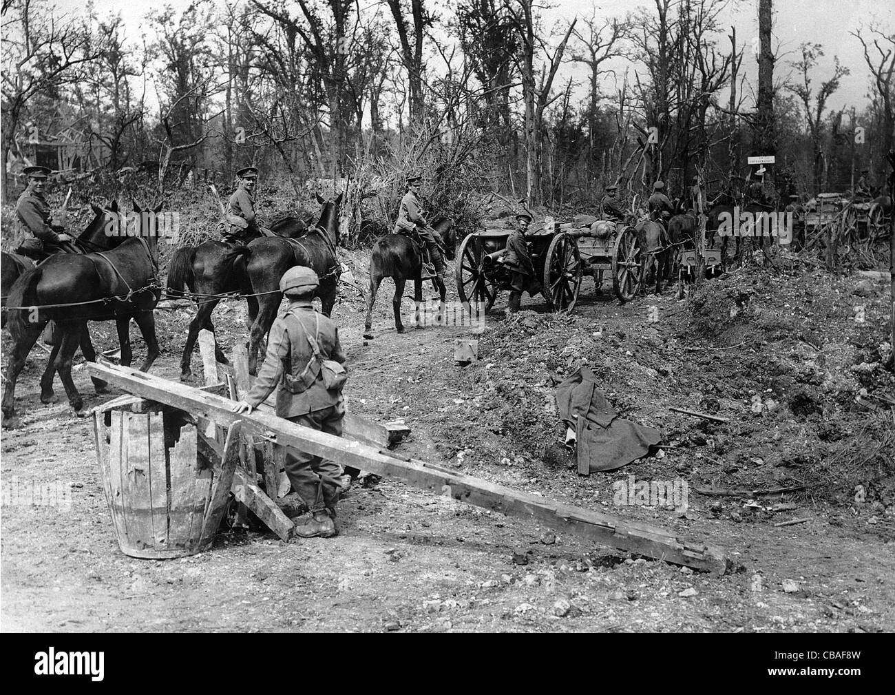 Britische montiert Artillerie in Frankreich während des großen Krieges WW1 Stockfoto
