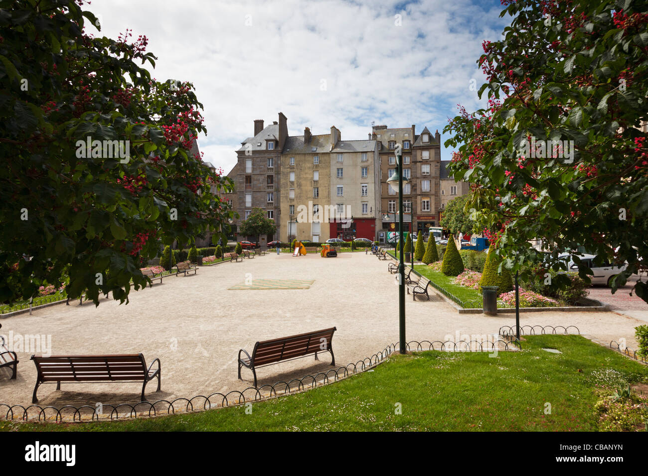 Ort des Freres Lamennais - Park Stadtplatz im Zentrum von Saint Malo, St. Malo, Bretagne, Frankreich Stockfoto