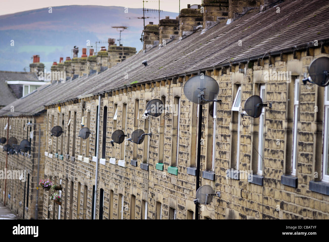 Der Rückseite der Reihenhäuser in Skipton, Yorkshire UK. Stockfoto