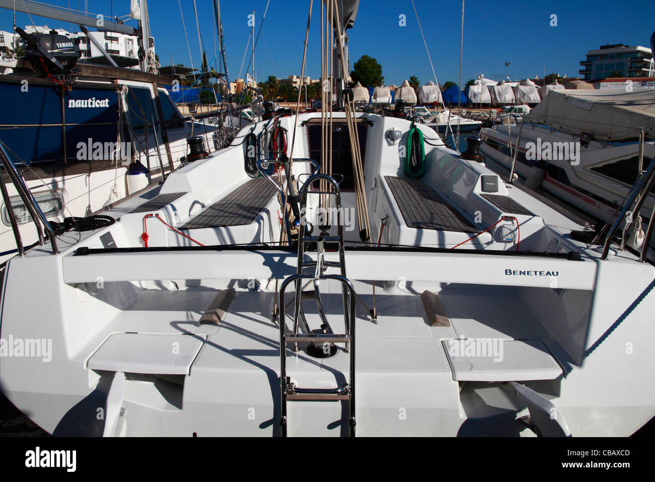 Regatta-Segelboot, Deck-detail Stockfoto